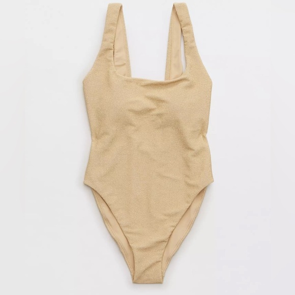 Aerie Sparkle Babewatch One Piece Swimsuit Gold M - Picture 1 of 11